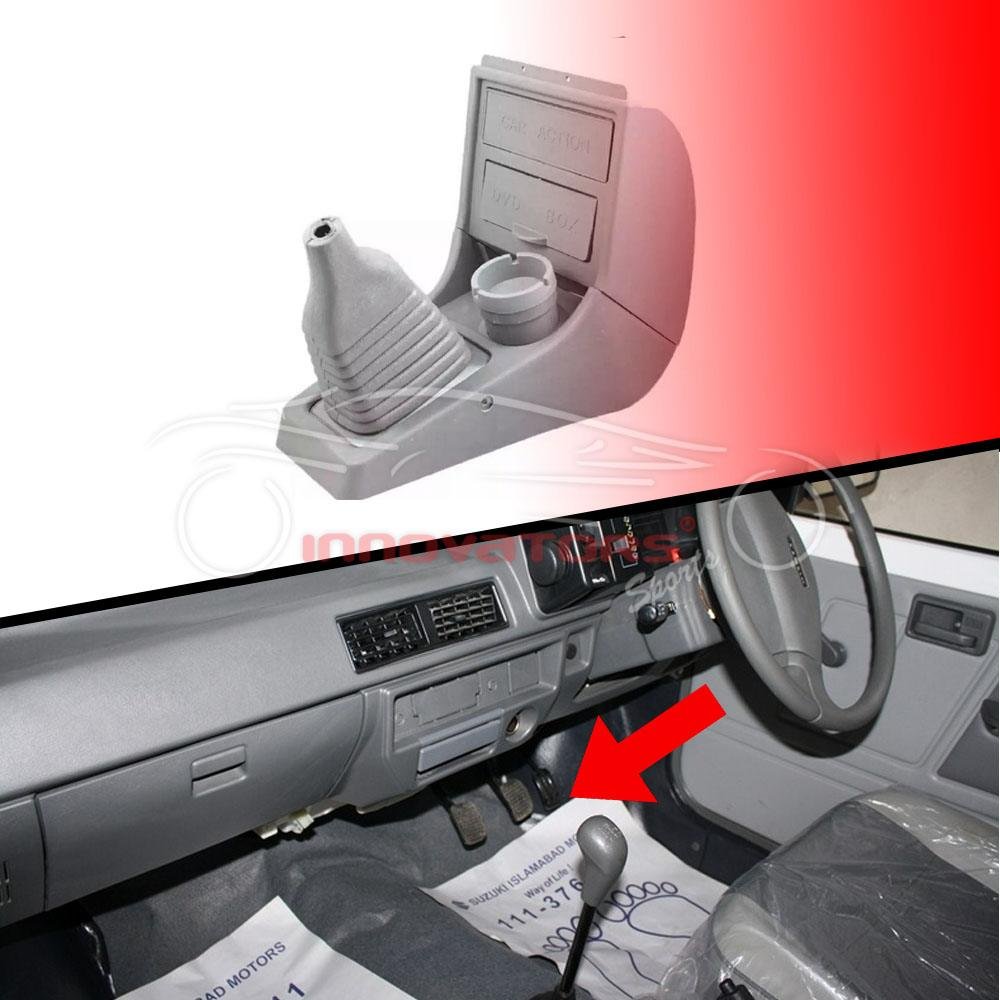 Suzuki Mehran Console Box With Carbon Fiber Cup Holder - Grey