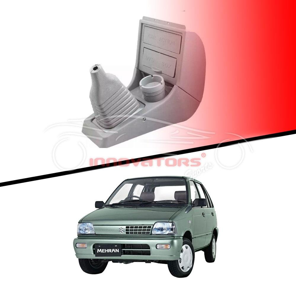 Suzuki Mehran Console Box With Carbon Fiber Cup Holder - Grey