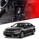 Honda Civic 7D Diamond Floor Mats Black with Black Stitch 2016-2021