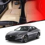 Hyundai Sonata 9D Floor Mats Horizontal Stitch Beige With Beige Grass 2021-2023