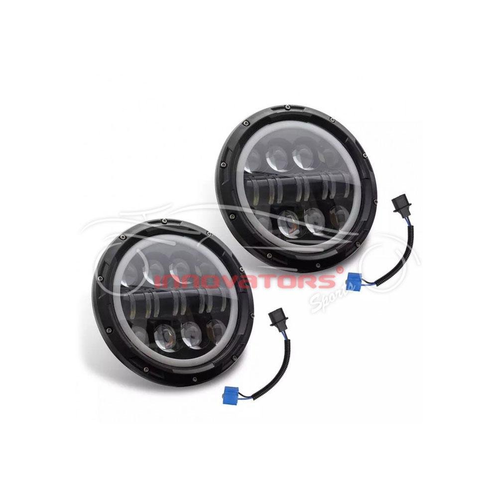 LED Round Light Projector Headlights Headlamps With Neon Ring