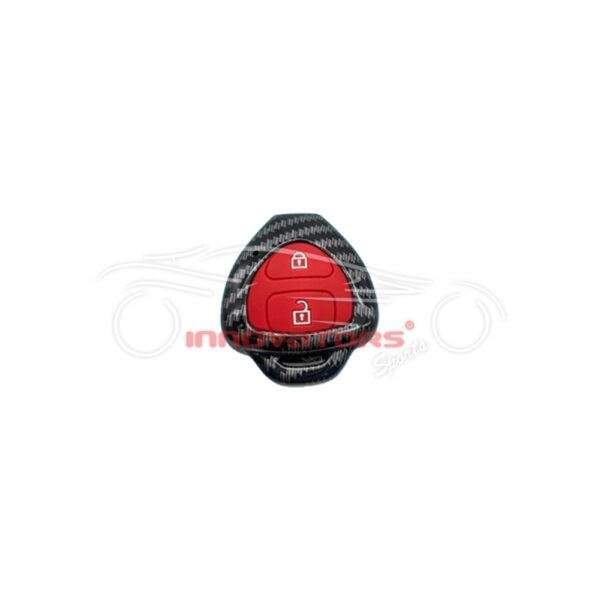 Toyota Vitz Plastic Key Cover PVC 2 Buttons 2014-2019 - Carbon Fiber With Red