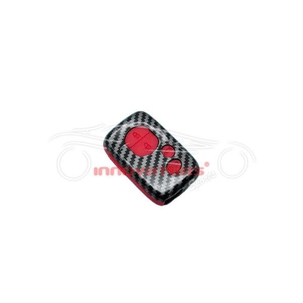 Toyota Prado-LC200 Plastic Protection Key Cover Carbon Fiber With Red PVC 4 Buttons - Model 2009 - 2021