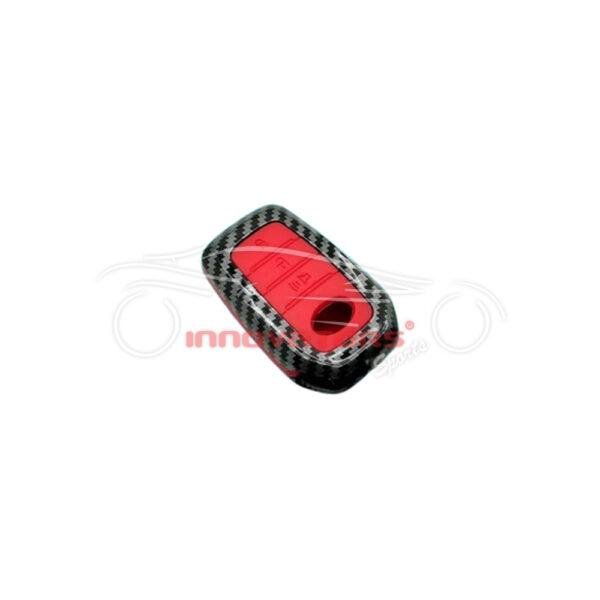 Toyota Hilux Revo-Rocco Plastic Key Cover PVC 3 Buttons - Carbon Fiber With Red
