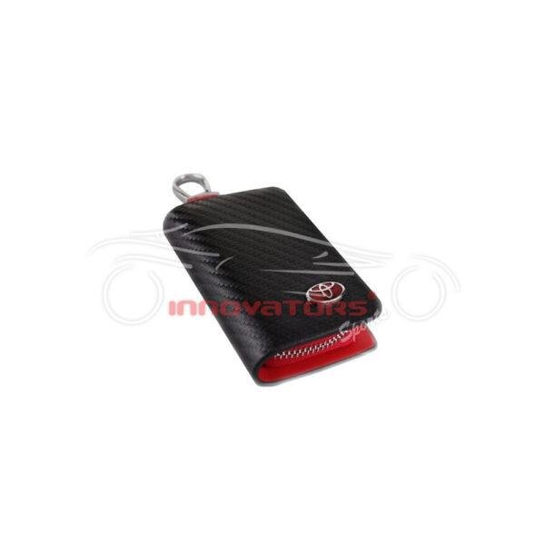Toyota Zipper Key Cover Pouch Carbon Fiber With Keychain Ring