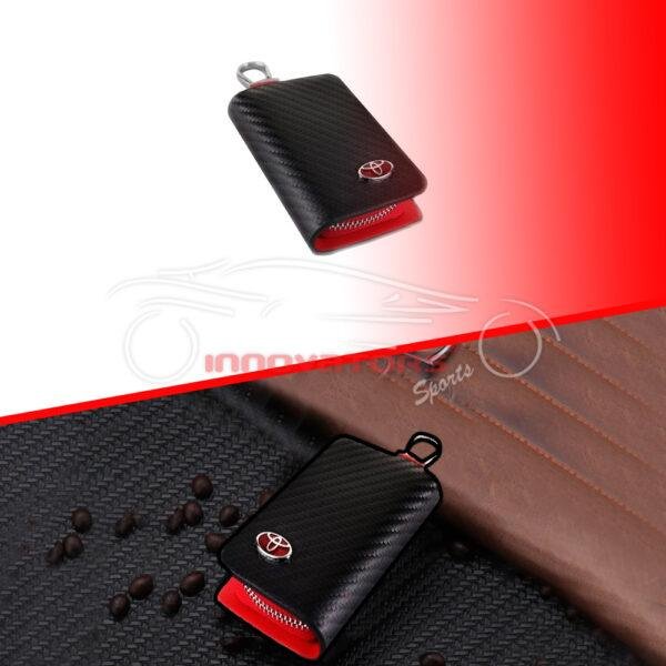 Toyota Zipper Key Cover Pouch Carbon Fiber With Keychain Ring