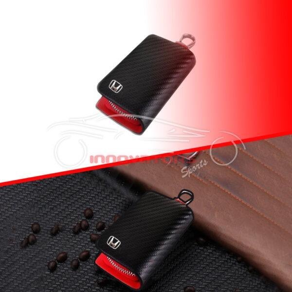 Honda Zipper Key Cover Pouch Carbon Fiber With Keychain Ring