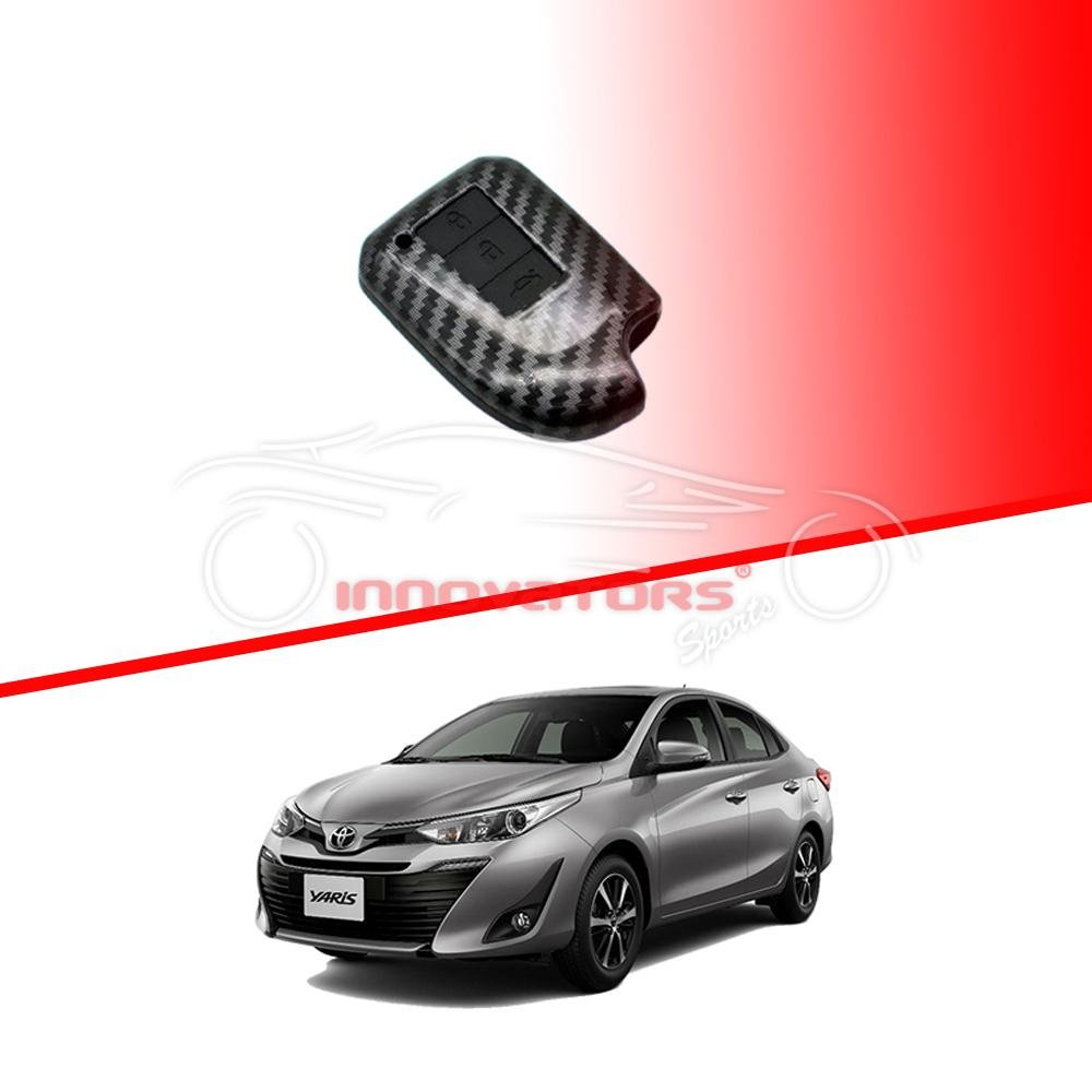 Toyota Yaris Plastic Key Cover PVC 3 Buttons 2020-2021 - Carbon Fiber With Black