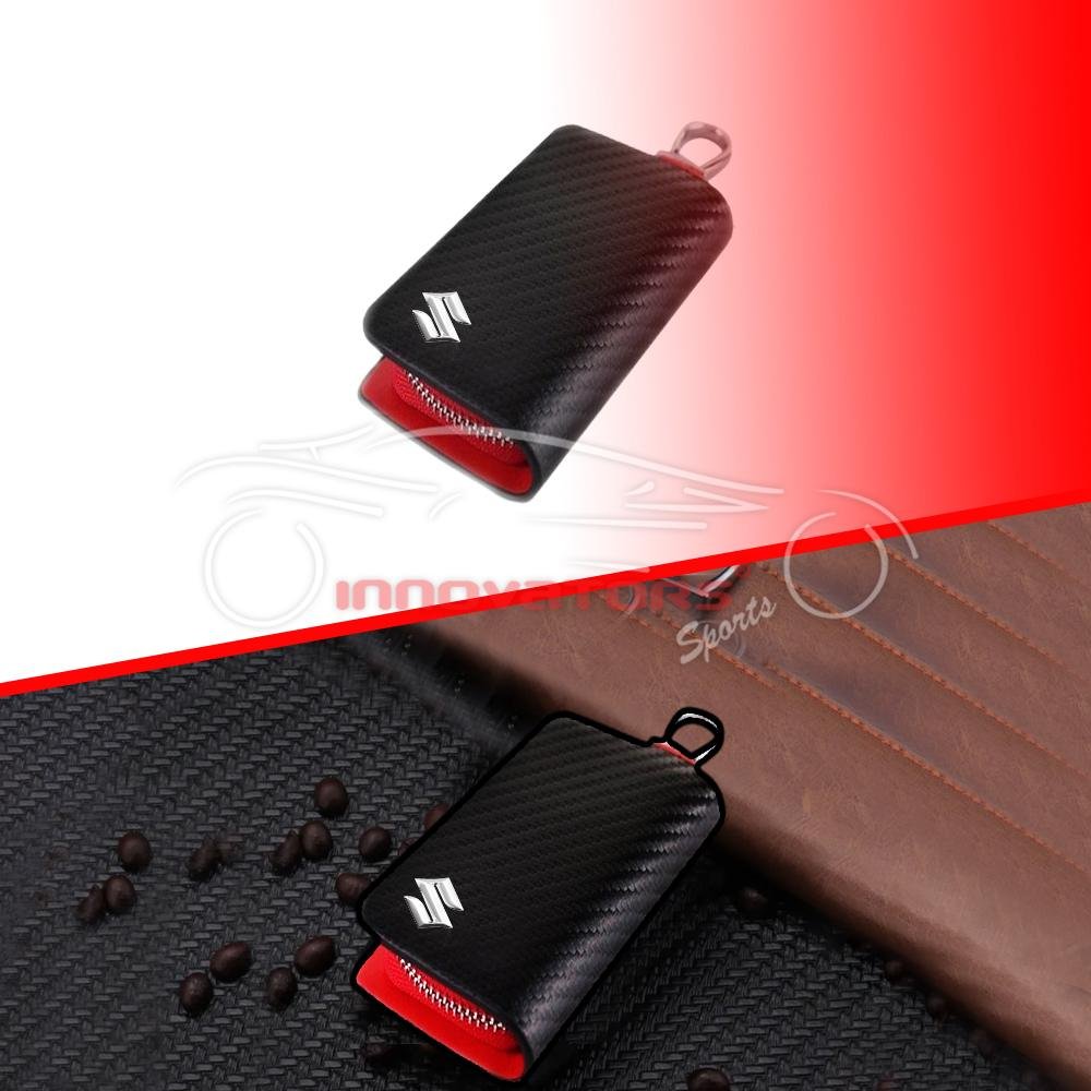 Suzuki Zipper Key Cover Pouch Carbon Fiber With Keychain Ring
