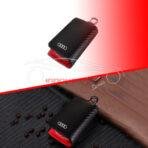 Audi Zipper Key Cover Pouch Carbon Fiber With Keychain Ring