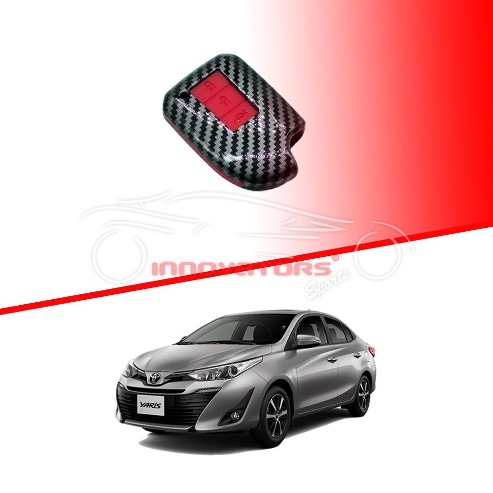 Toyota Yaris Plastic Key Cover PVC 3 Buttons 2020-2021 Carbon Fiber With Red