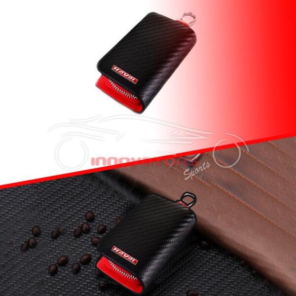 Haval Zipper Key Cover Pouch Carbon Fiber With Keychain Ring
