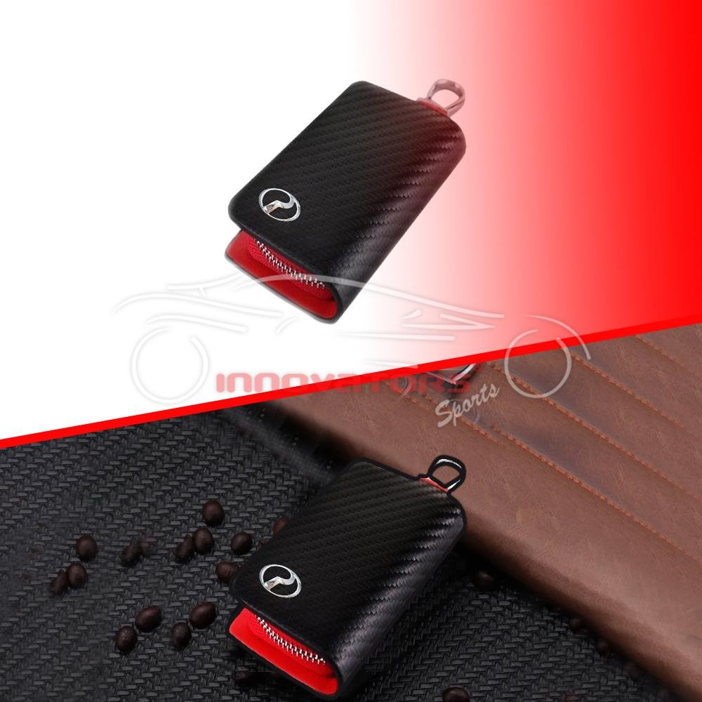 Perodua Zipper Key Cover Pouch Carbon Fiber With Keychain Ring