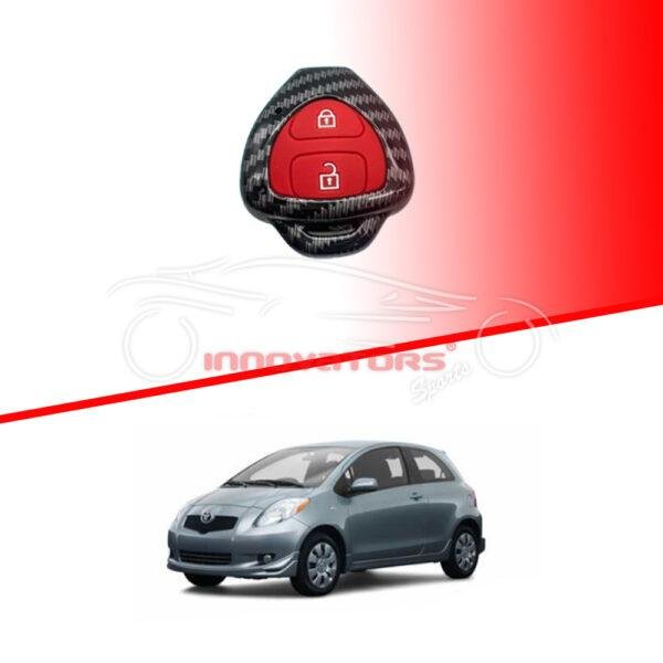 Toyota Vitz Plastic Key Cover PVC 2 Buttons 2014-2019 - Carbon Fiber With Red