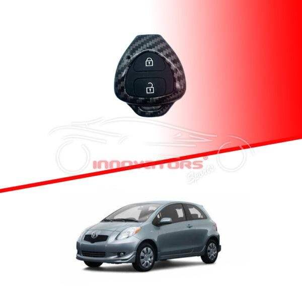 Toyota Vitz Plastic Key Cover PVC 2 Buttons 2014-2019 - Carbon Fiber With Black
