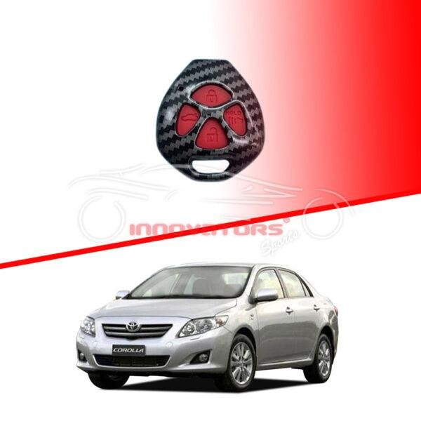 Toyota Corolla Plastic Key Cover PVC 4 Buttons 2009-2014 - Carbon Fiber With Red