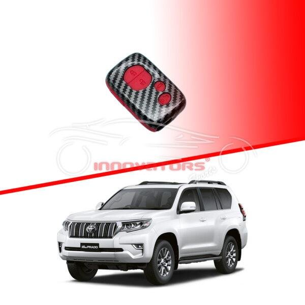 Toyota Prado-LC200 Plastic Protection Key Cover Carbon Fiber With Red PVC 4 Buttons - Model 2009 - 2021