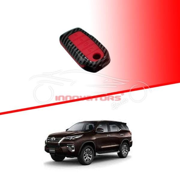 Toyota Fortuner Plastic Protection Key Cover Carbon Fiber With Red PVC 4 Buttons