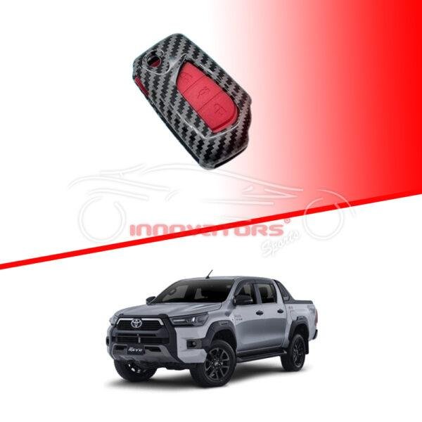 Toyota Hilux Revo-Rocco Corolla Jack Knife Plastic Protection Key Cover Carbon Fiber With Red PVC 3 Buttons