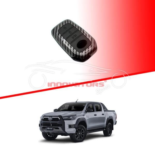 Toyota Hilux Revo-Rocco Plastic Key Cover PVC 3 Buttons - Carbon Fiber With Black