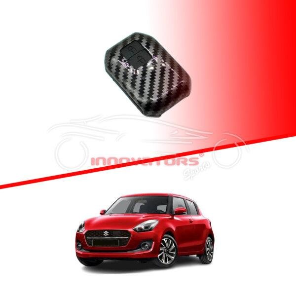 Suzuki Swift Plastic Protection Key Cover Carbon Fiber With Black PVC 2 Buttons - Model 2022-2023