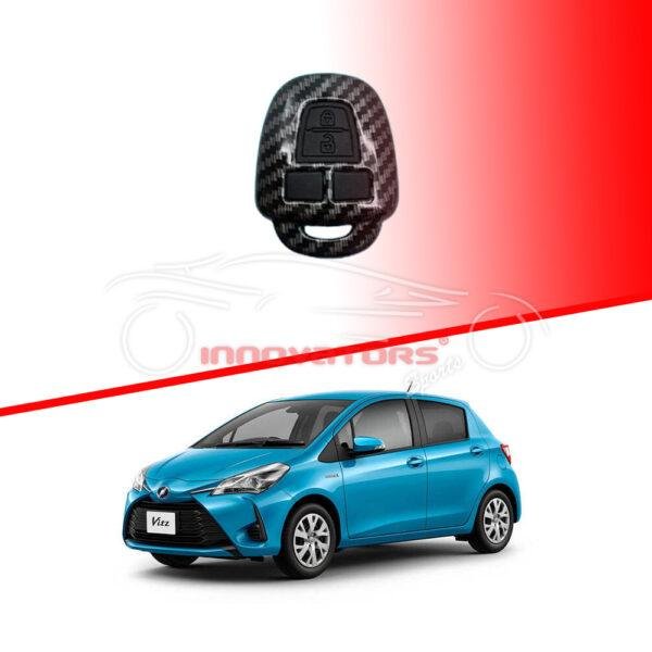 Toyota Vitz-Plastic Protection Key Cover Carbon Fiber PVC 2 Buttons With Black