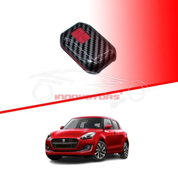 Suzuki Swift Plastic Protection Key Cover Carbon Fiber With Red PVC 2 Buttons - Model 2022-2023