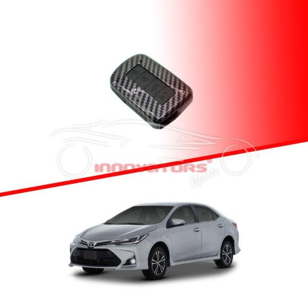 Toyota Corolla Grande Plastic Key Cover PVC 4 Buttons 2017-2021 - Carbon Fiber With Black