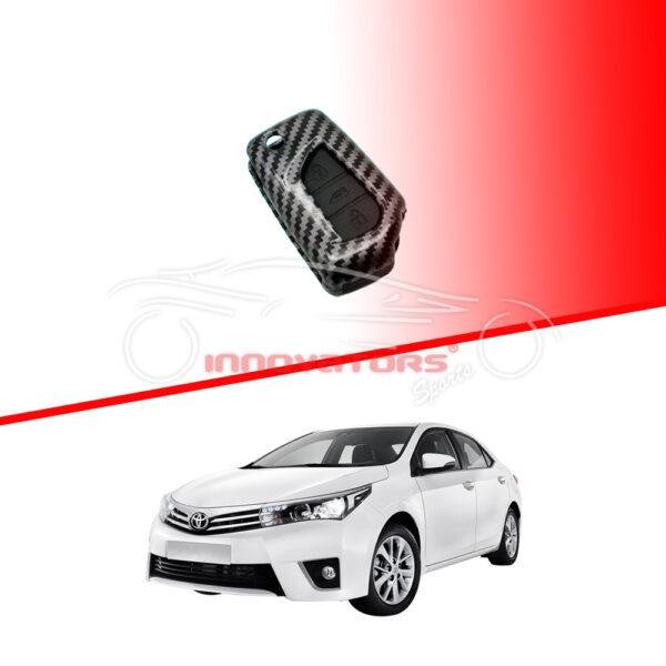 Toyota Corolla Jack Knife Plastic Key Cover PVC 3 Buttons 2015-2016 - Carbon Fiber With Black
