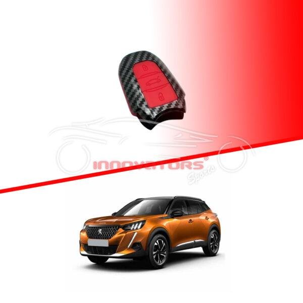 Peugeot 2008 Plastic Key Cover PVC 3 Buttons 2022-2024 - Carbon Fiber With Red