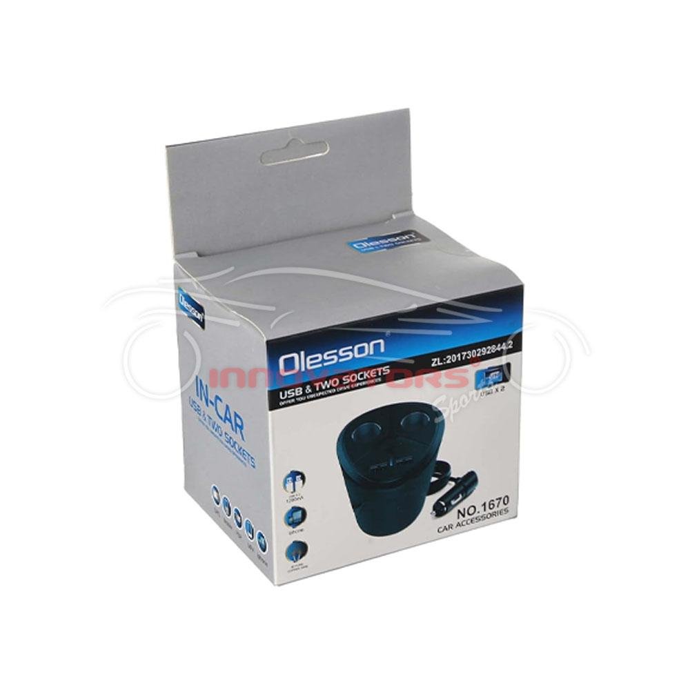 Olesson USB Car Charger with 2 Socket Extension